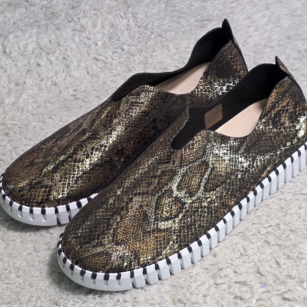 Ilse Jacobsen Tulip 139 Metallic Snake Slip On Sneakers Womens 39 8-8.5 NEW